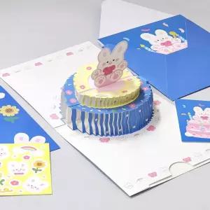 생일 축하 팝업 카드 세트 리본토끼/파티/엽서/친구/입체/케이크/편지/서프라이즈/선물/연인/귀여운/3D
