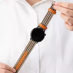 캔버스 가죽 시계줄 갤럭시워치7 44mm 40mm 스트랩 체크무늬 밴드 스마트워치용