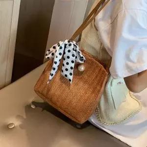 연예인 도트 스카프 라탄백 토트백