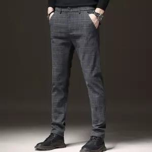 남성 허리밴딩 일자 팬츠 베이직 체크 패턴 슬랙스 면바지