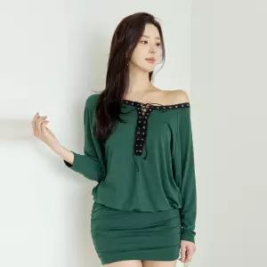 채핏 포템 아일렛가오리 원피스 섹시 글램 미니 ops 긴팔 가오리 스트랩 오프숄더 셔링 빅사이즈 데일리룩