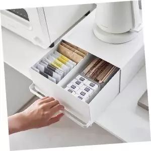 철제 슬라이딩 서랍형 수납 선반 티백 커피 캡슐 간식 보관 정리함 주방 탕비실