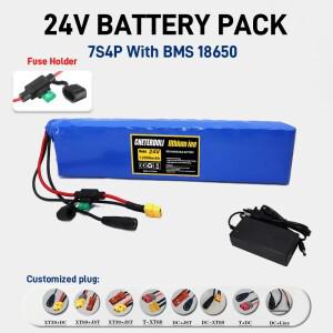 7S4P 24V / 12000mAh 18650 리튬 이온 충전식 배터리 팩 (15A BMS 퓨즈 홀더 및 DC 충전기 포함)