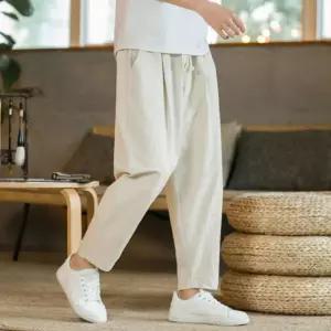 남자 꾸안꾸룩 린넨 소재 허리밴딩 9부바지 여름팬츠 바지 홈웨어 조거