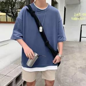 남성 오버핏 레이어드 디자인 무지 반팔