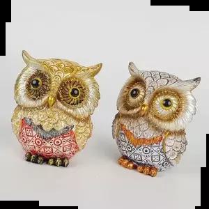 도자기인형 청홍 엔틱부엉이 장식소품 2p(소)
