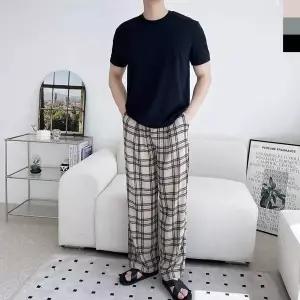 ToB ACC SS1009M 남자 여름 시원 쿨소재 체크 핀턱 와이드 밴딩 팬츠