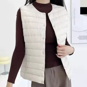 여성 간절기 오리털 경량 패딩 조끼 1P 브이 라운드넥 izi4+8vTa