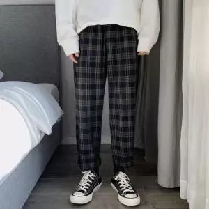 남성하의 밴딩 체크바지 루즈핏 캐주얼룩 스타일코디