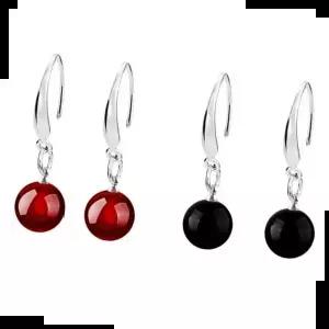 천연원석 오닉스 마노 레드 블랙 S925 보석 귀걸이