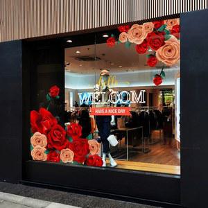 장미 창문스티커 정전기 커버 PVC 유리창스티커 필름 장미꽃 침실 스티커 센터 봄시트지