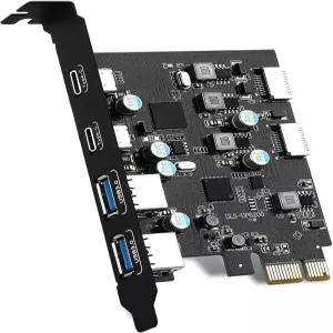 6포트 USB PCIE 카드2X TypeE 어댑터 2X 3.0C A Windows 7/8/10 Linux 및 MacPro 4.1/5.1용 PCI 익스프레스