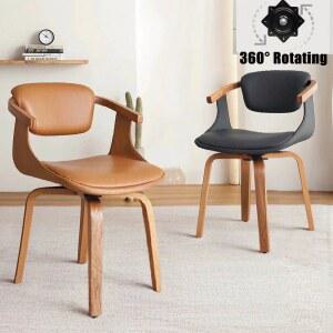 럭셔리 원목 식탁 의자 360 회전식 북유럽 스타일 주방 가죽 소프트 오피스 레저 등받이 가정용 가구