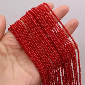 2mm 천연 붉은 산호 비즈 펀치 라운드 스페이서 비즈 쥬얼리 만들기 용품 DIY 목걸이 팔찌 액세서리 38cm
