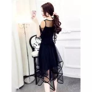 빅사이즈 댄스복 라틴 스커트 원피스 여성용 중간길이 메쉬 라인 줌바