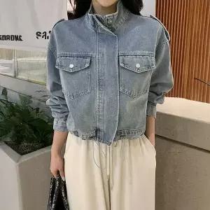 [미나그램] 리븐 하이넥 데님청자켓