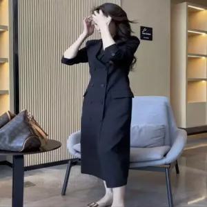 정장 브이넥 데이트룩 긴팔 결혼식 롱원피스