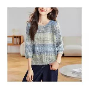 여성 브이넥 티 셔츠 가을옷 7부 니트 그라데이션 상의 봄가을 트렌드 MF3