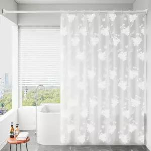 샤워 커튼 벙수 가림막 욕실 부스 흰색 꽃 프린팅 200cm Pvea 패브릭 로맨틱 스타일 방수