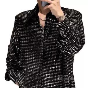 남성스팽글셔츠 실버 탑 반짝이 긴팔 라틴댄스 파티 나이트 댄스복 스팽글 무대의상 행사