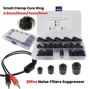 22Pcs 노이즈 필터 억제기 3.5mm/5mm/7mm/9mm 클립 온 페라이트 코어 링 클램프 키트  전파 방지 토로이달