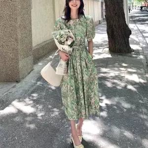 비욘드라이프J CVB 퍼프소매 플라워 롱 원피스