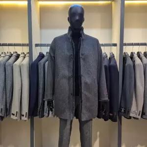 [바쏘](마산점)울 캐시미어 밍크넥 천연모피 남성코트 [그레이]