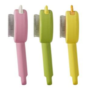 애완 동물 슬리커 브러시 개 손질 휴대용 마사지 브러쉬 릴리스 버튼이 고양이 헤어