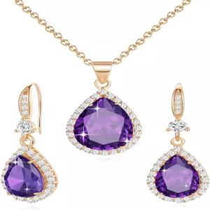 수모니요 여성 주얼리 세트 실버/골드 도금 티어드롭 펜던트 목걸이 당글 드롭 귀걸이 당글링 탄생석