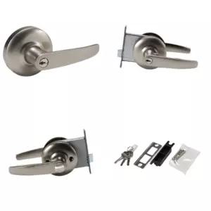 빌딩 건물 출입구 잠금장치 문손잡이 열쇠있는 레버형 문고리 그레이 DIY 셀프