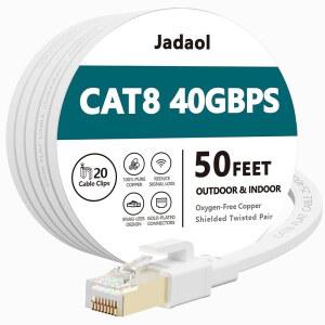 [미국배송] 자다올 캣 8 이더넷 케이블 50피트 40GBPS 2000MHZ 플랫 RJ45 S /FTP LAN 패치 케이블 라우터 모뎀 스위치 게임 콘솔 PC 홈 네트워크 및 스트리밍 장치용 고속 CAT8 화이트