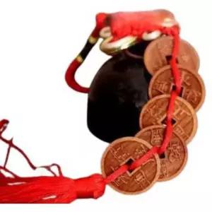 돈 엽전 현관 장식 풍수 복숭아나무 레드 골동품