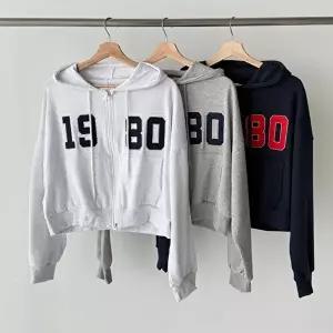 [옷자락]여성 프린트 세미크롭 캥거루 후드집업 투웨이 트레이닝