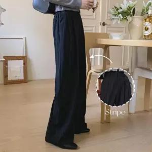 [옷자락]여성 핀턱 뒷밴드 찰랑 줄무늬 와이드핏 슬랙스