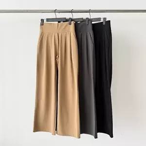 [옷자락]여성 통밴드 투핀턱 와이드핏 스판 봄 출근 스타일 슬랙스