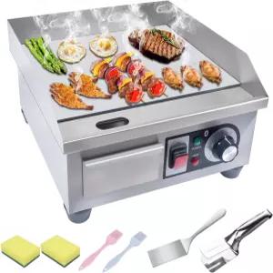 상업용 전기 그릴 1500W 조리대 플랫 탑 14.2인치 스테인리스 가정용 또는 레스토랑용 삽 2개와 브러시 2개