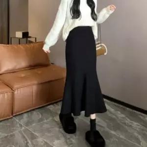 [옷자락]여성 페미닌 데이트룩 니트 머메이드 치마