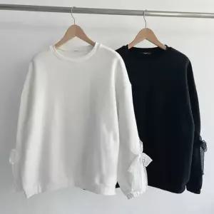 [옷자락]여성 러블리 레이스 리본 기모 대형 겨울 맨투맨