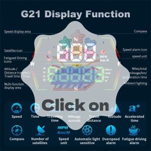G21 HUD GPS 자동차 디지털 속도계 헤드업 디스플레이 큰 글꼴 나침반 시간 과속 경고  차량 맞춤형