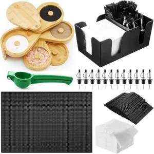 미포시 원목 5단 마가리타 소금 리머 세트 스펀지 12병 파우치 4개 바 캐디 레몬 스퀴저 매트 1000 칵테일