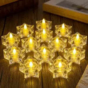 할로윈 크리스마스 결혼식 파티 홈 데코를 위한 AVEKI 12팩 크리스탈 무염 티라이트 캔들 배터리 작동 하트