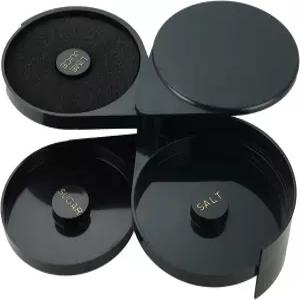 스펀지 회전 트레이가 있는 MYFUL 3 티어 바 유리 리머 바텐더 도구 소금 상자 향신료 용기 설탕 라임 주스