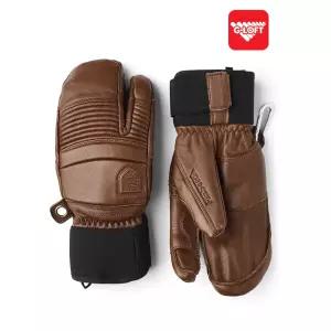 헤스트라 스키 보드 방한 가죽 장갑 레더 폴 라인 3핑거 브라운