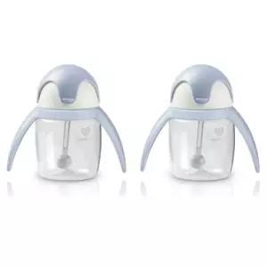 유미 유아컵 펭귄 빨대컵 휴대용 물컵 240ml 블루