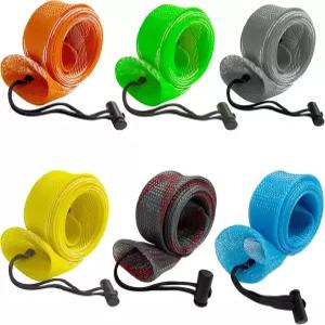 BHwra 6개 낚싯대 소매 땋은 메쉬 플라이 양말 커버 방적/주조/바다 낚싯대용 랜야드가 있는 보호대