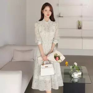 XXL까지) 아체나 쉬폰 플라워패턴 롱 원피스 봄 가을 하객룩 나들이룩 모임룩 격식룩 빅사이즈