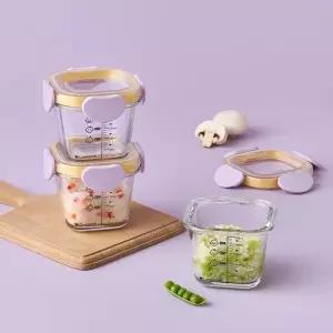 락앤락 정사각 이유식 유리 용기 260ml X3 리틀럽 디어 밀폐캡 MNA