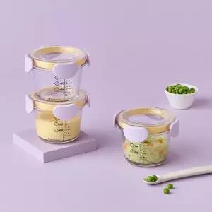 락앤락 이유식 유리용기 260ml X3 리틀럽 디어 원형 밀폐캡 식기 MNA