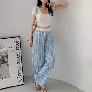 [다잇템] 여자 바캉스룩 콘트라스트 봄여름 단가라 통 여행룩 바지_24492489_588872