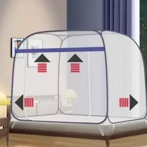 (색상 슈퍼 싱글 1-2인용)사각 모기장 원터치 캠핑 방충망 침대 바닥 있는 텐트